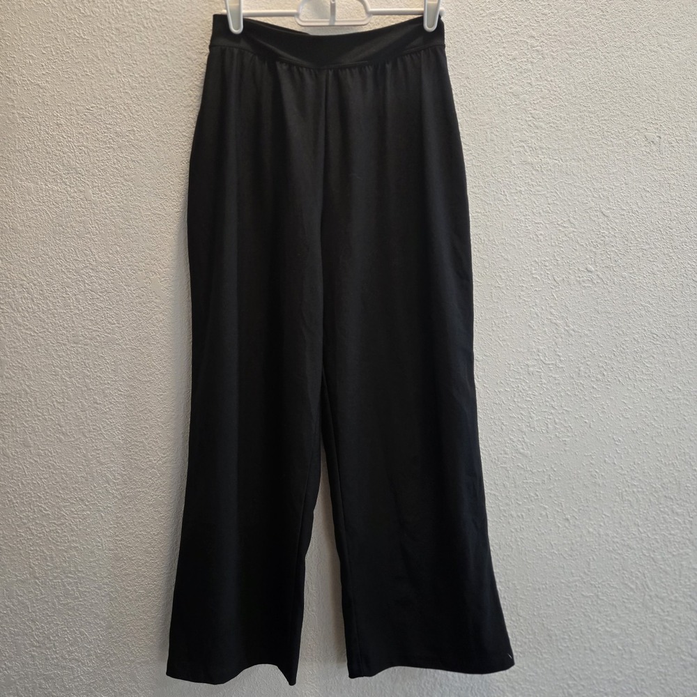 Spanx Solid Black Wide Leg Cropped Pants‎ Stretchy Pull On S  Lined Tights Gouch